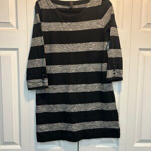 J. Crew Black and Gray Striped Long Sleeve Dress